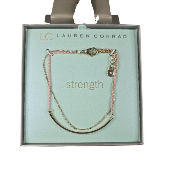 LC Lauren Conrad Women's Dainty Double Chain Gold Plated Pink Bracelet NWB - Picture 3 of 4